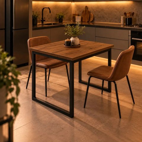 Mesa de Jantar Reforçada Industrial 90x80cm Tampo Marrom Pés Preto