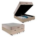 Ver imagem 1 de Cama Box Baú Casal Bipartido Bege Colchão Molas Ensacadas Airtech Springpocket 138x188 - Ortobom