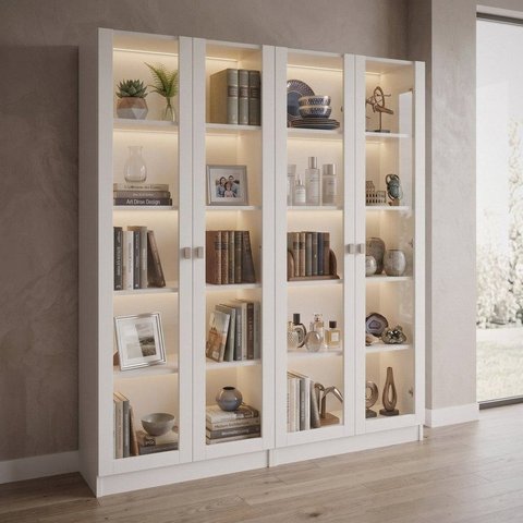 Kit 2 Armários para Escritório com 2 Portas de Vidro com LED 171,5x60cm ME4205 Yescasa Branco