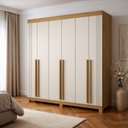 Ver imagem 1 de Guarda-Roupa Casal 6 Portas 4 Gavetas MDF com Pés Liss Marrom/Cinamomo/Off White