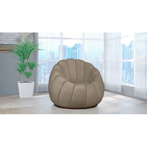 Poltrona Decorativa Concha Veludo Bege