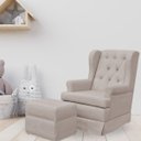 Ver imagem 2 de Poltrona de Amamentação com Balanço e Puff P02 Capitonê Linho Bege - Lyam Decor