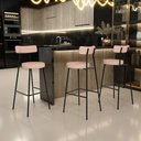 Ver imagem 3 de Kit 02 Banquetas Alta Cozinha Bar Sala Jantar Estrutura Em Aço Milão L02 Linho Rosê - Lyam Decor