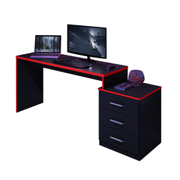 Mesa para Computador com 3 Gavetas Vijay Preto Vrermelho - 3