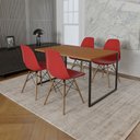 Ver imagem 1 de Mesa Industrial Base de Ferro Preto Tampo 137x90 Canela 4 Cadeiras Eames Madeira Assento Vermelho