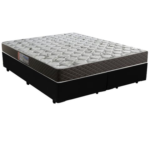 Cama Box Queen Colchão Mola Ensacada Belos Sonhos + Box Sintético 64x158x198 Cor:Preto