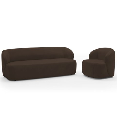 Sofá 2 Lugares 170cm com Poltrona Giratória Orgânica Heidy F04 Veludo Marrom - Lyam Decor