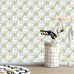 Papel de Parede Adesivo Dinossauro Baby Xadrex Verde 3m - 5