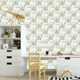 Papel de Parede Adesivo Dinossauro Baby Xadrex Verde 3m - 4