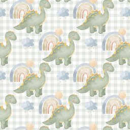 Papel de Parede Adesivo Dinossauro Baby Xadrex Verde 3m - 1