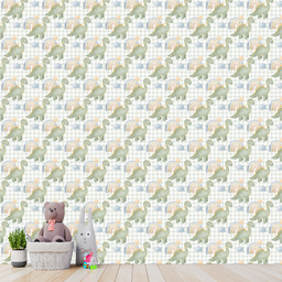 Papel de Parede Adesivo Dinossauro Baby Xadrex Verde 3m - 3