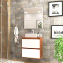 Ver imagem 1 de Gabinete para Banheiro com Cuba e Armario 60cm Mdf Freijo com Branco Dubai - On Móveis
