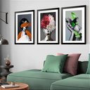 Ver imagem 1 de Kit 3 Quadros Grandes Mulheres Surrealismo Plantas 60x48cm:moldura Preta