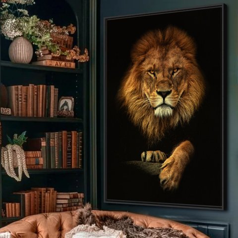 Quadro Decorativo Leão de Judá em Dourado Moderno