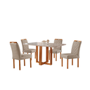 Ver imagem 1 de Conjunto Sala de Jantar 4 Lugares Beatriz Mesa e Cadeiras Madeira Maciça Tecido Linho Bege Areia