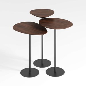 Conjunto de 3 Mesas Laterais Orgânicas Kaleo Base Preta Tampo Castanho
