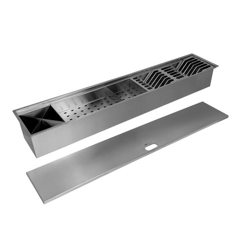 Canal Úmido Organizador Calha de Cozinha em Aço Inox 304 C/5 Módulos e Tampa 90x18 - Tubrax