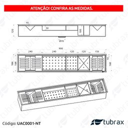 Canal Úmido Organizador Calha de Cozinha em Aço Inox 304 C/5 Módulos e Tampa 90x18 - Tubrax - 3