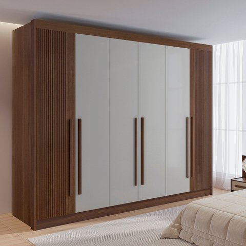 Guarda-Roupa Casal 6 Portas 6 Gavetas 100% MDF Dobradiça Slow Zeus Plus Marrom/Castanho/Off White