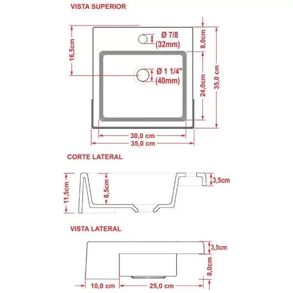 Cuba de Semi Encaixe Quadrada para Banheiro xq355 Branco - Lyam Decor - 3