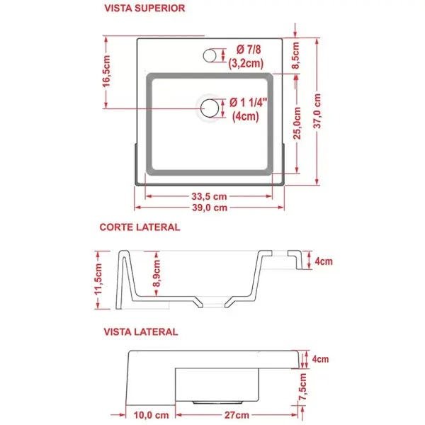 Cuba de Semi Encaixe Quadrada Para Banheiro XQ395 Branco - Lyam Decor - 3