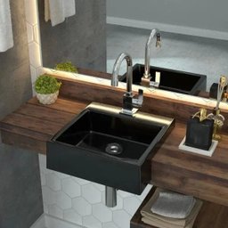Cuba de Semi Encaixe Quadrada Para Banheiro XQ355 Preto Brilho - Lyam Decor - 2