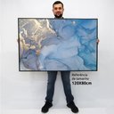 Ver imagem 2 de Quadro Decorativo em Canvas Abstrato Mármore Azul Oceano TaColado Moldura Flutuante 4,5cm Branca 120