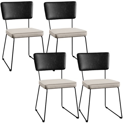 Kit 04 Cadeiras Decorativas Estofada Sala Jantar Allana L02 Couríssimo Preto Linho Cru - Lyam Decor