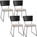 Ver imagem 1 de Kit 04 Cadeiras Decorativas Estofada Sala Jantar Allana L02 Couríssimo Preto Linho Cru - Lyam Decor