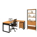 Ver imagem 7 de Kit Mesa de Escritório em L com Gaveteiro e Estante Moderno 3 Gavetas MDF Freijó com Preto Fosco