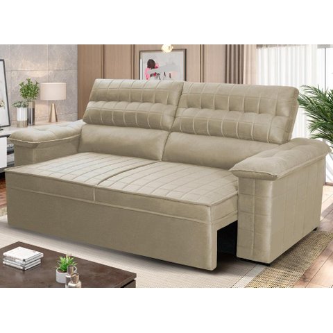 Sofá Retrátil Reclinável 2 Lugares com Molas 1,80m Quantum Suede Velut Bege - King House
