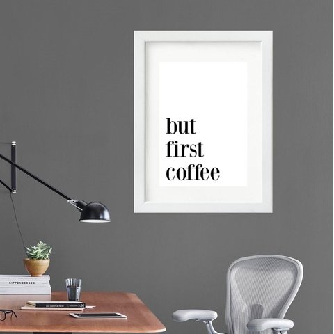 Quadro para Escritório Frase Café - 60x48cm:madeira Preta