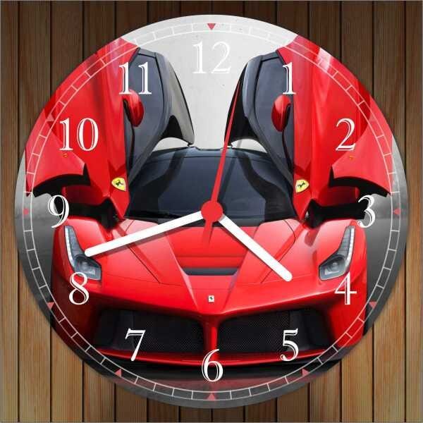 Relógio De Parede Carro Ferrari Vermelha Decorações - 3