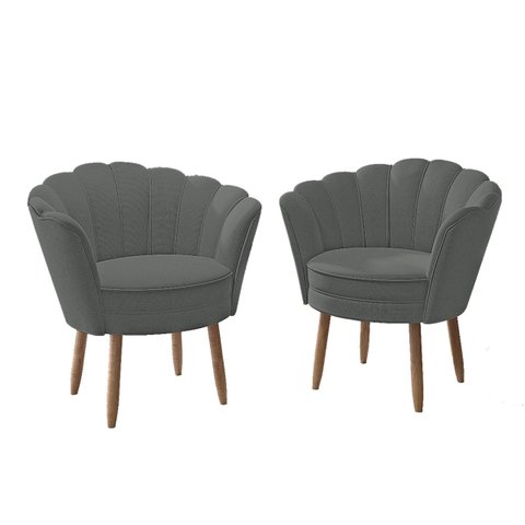 Kit 2 Poltronas Cadeira Decorativas Flor Sala Quarto Balaqui Cor:Cinza