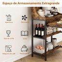 Ver imagem 6 de Mesa Dobrável para Cozinha com Prateleiras, Tomadas e Portas Usb, Marrom Rústico