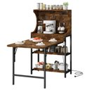 Ver mais imagens de Mesa Dobrável para Cozinha com Prateleiras, Tomadas e Portas Usb, Marrom Rústico