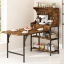 Ver imagem 1 de Mesa Dobrável para Cozinha com Prateleiras, Tomadas e Portas Usb, Marrom Rústico