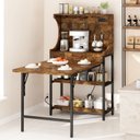 Ver imagem 4 de Mesa Dobrável para Cozinha com Prateleiras, Tomadas e Portas Usb, Marrom Rústico