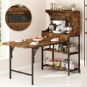 Ver imagem 2 de Mesa Dobrável para Cozinha com Prateleiras, Tomadas e Portas Usb, Marrom Rústico