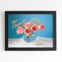 Ver imagem 1 de Quadro Vaso de Rosas Azul Decorativo Moldura Preta 60x40cm