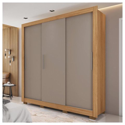 Guarda Roupa Casal 3 Portas 2 Gavetas com 8 Pés Marrom