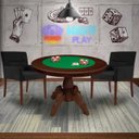 Ver imagem 7 de Mesa de Jogos Carteado Redonda Montreal Tampo Reversível Imbuia com 2 Cadeiras Vicenza Preto Fosco