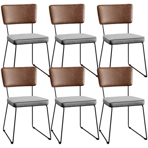Kit 06 Cadeiras Decorativas Sala De Jantar Allana L02 Couríssimo Marrom Linho Cinza - Lyam Decor