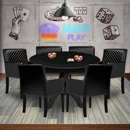 Mesa de Jogos Carteado Montreal Redonda Tampo Reversível Preto com 6 Cadeiras Liverpool Corino - 7