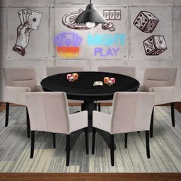 Mesa de Jogos Carteado Montreal Redonda Tampo Reversível Preto com 6 Cadeiras Vicenza Nude - Gran - 7