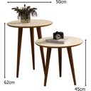 Ver imagem 2 de Kit 2 Mesas Lateral e Apoio Redonda Estilo Retrô Pés Palito cor Off White / Freijó - Comprar Móveis