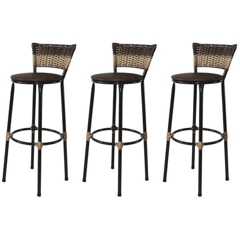 Kit 3 Banquetas Bistrô Aço Junco Sintetico Degrade Assento Marrom