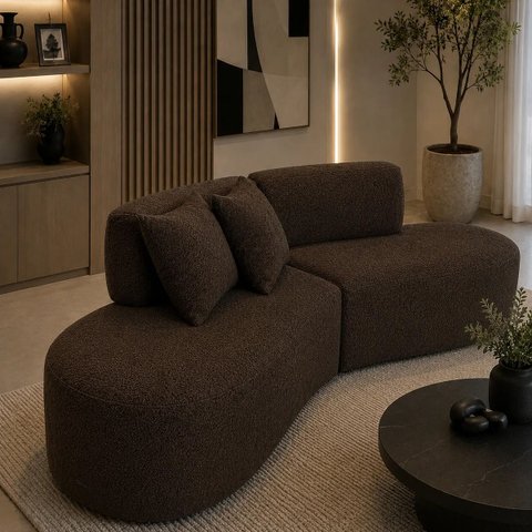 Sofá Curvo Orgânico Virginia 300cm Luxo Sala Boucle: Marrom