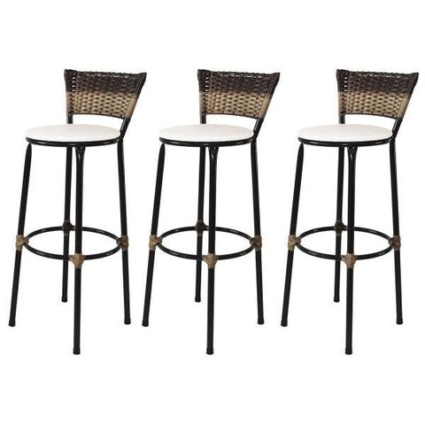 Kit 3 Banquetas Bistrô Aço Junco Sintetico Degrade Assento Branco