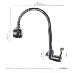 Torneira Parede Gourmet Lavatório Cozinha Banheiro 1/4 Volta - 3